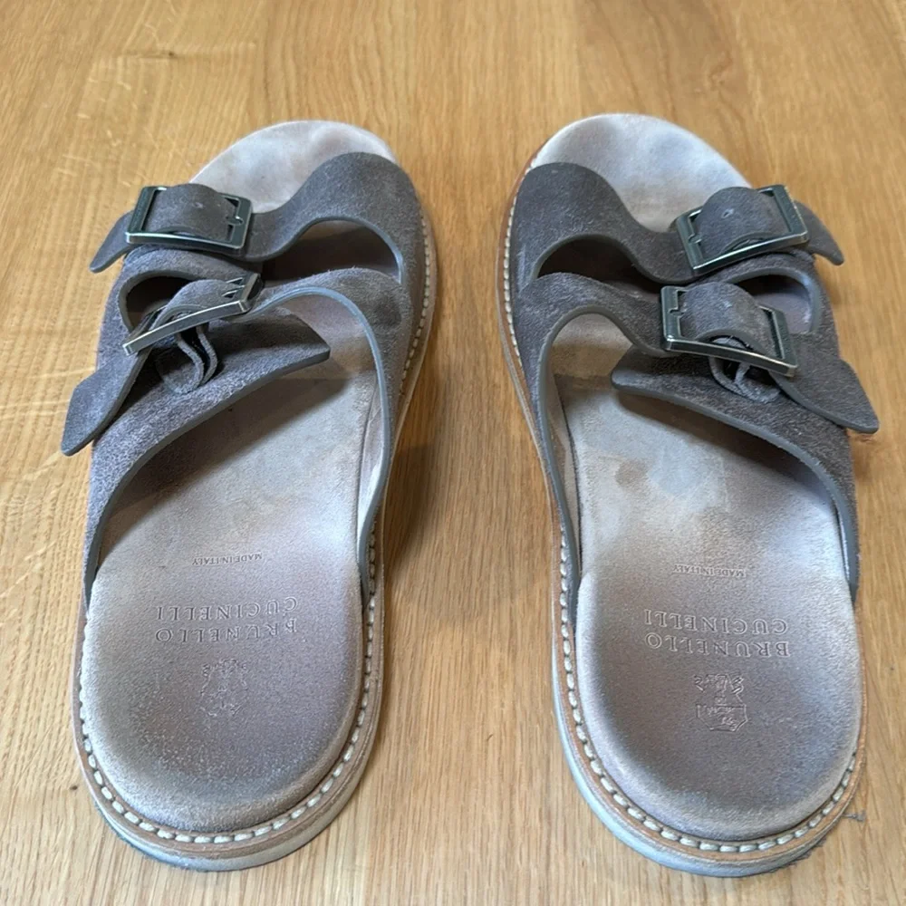Brunello Cucinelli Men’s Brown Suede Double-Buckle Sandals